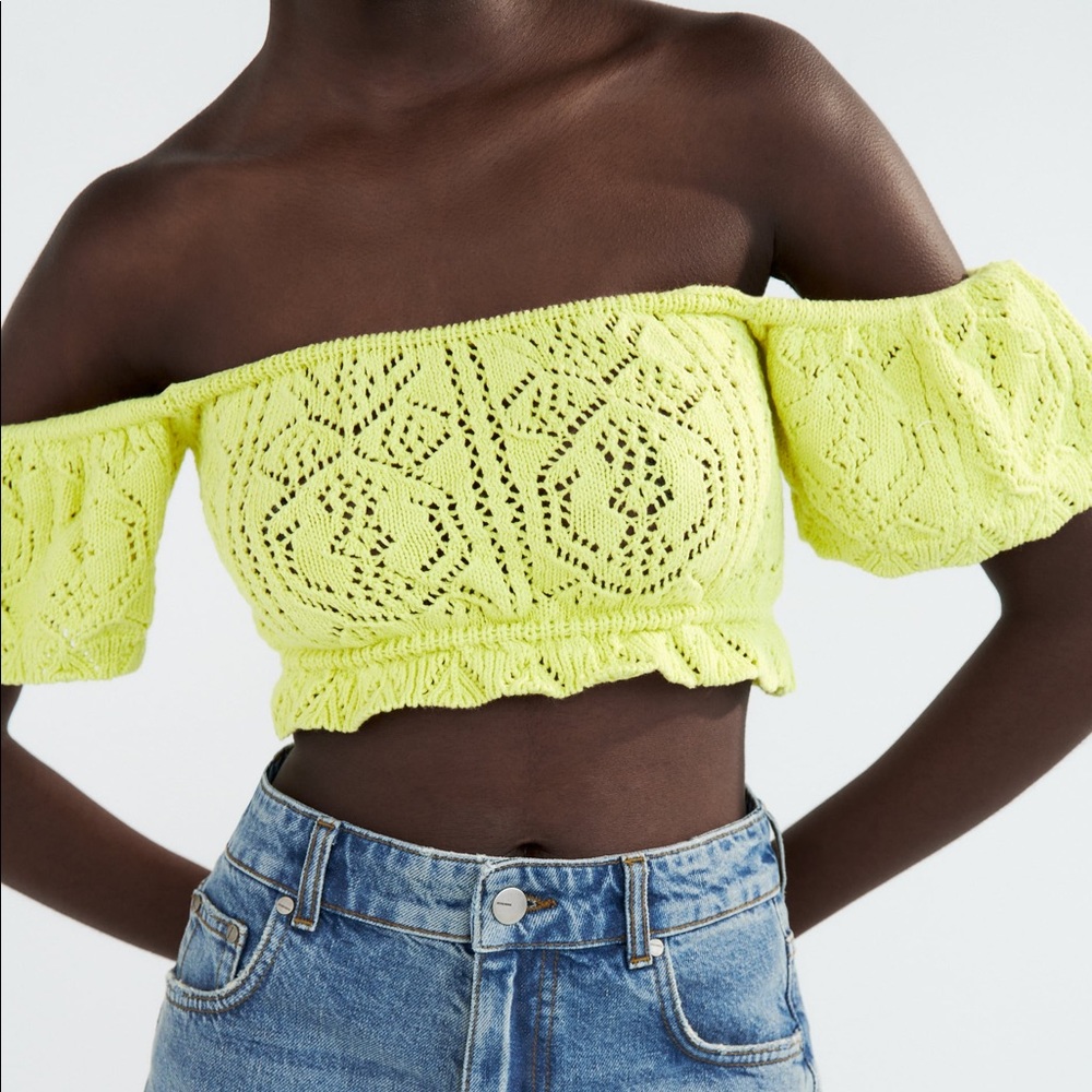 Zara Yellow Pointelle Knit Top - Picture 11 of 16